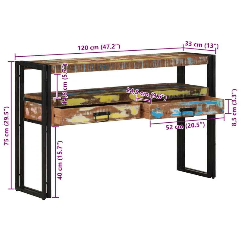 Konsolinis stalas 120 x 33 x 75 cm Kietas atkurtas medis