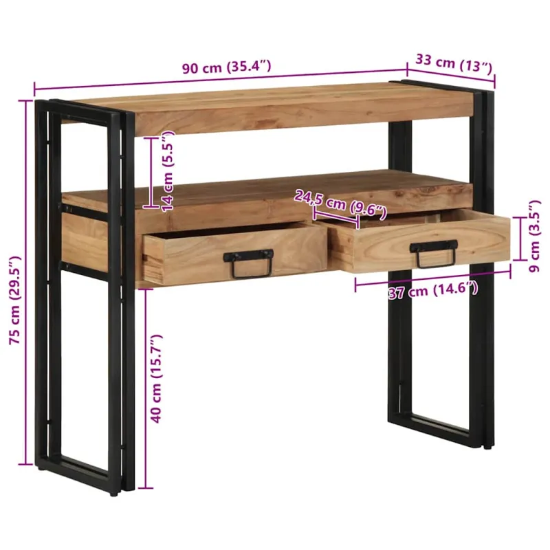 Konsolinis stalas Ruda 90 x 33 x 75 cm Kietos akacijos mediena
