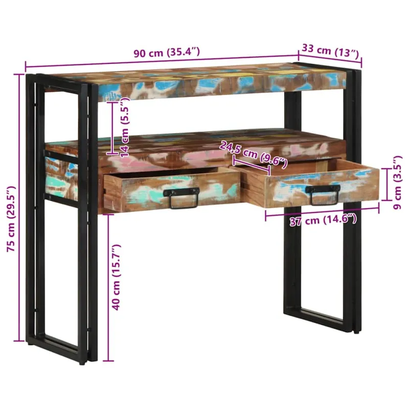 Konsolinis stalas 90 x 33 x 75 cm Kietas atkurtas medis
