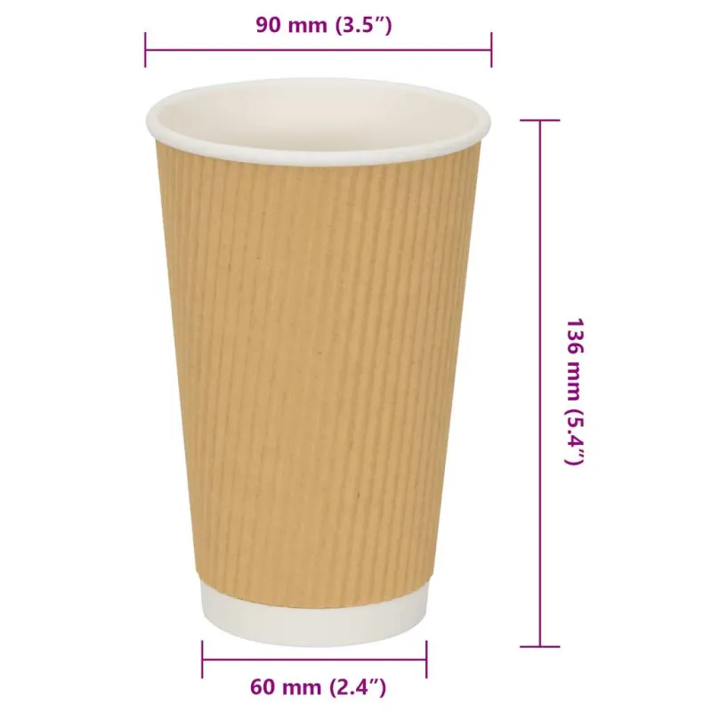 Popieriniai kavos puodeliai, 500vnt., 16oz, 400ml, ruda