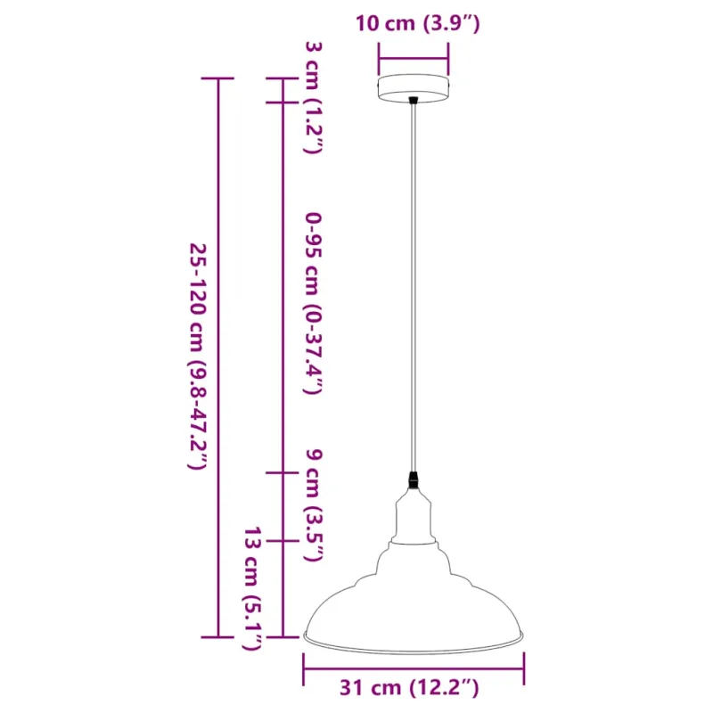 Pakabinamas lempos, aukštis reguliuojamas, E27, Ø 31cm, metalas