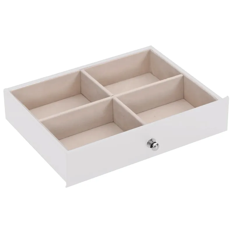 Papuošalų dėžutė 6 sluoksnių su veidrodžiu, užrakinama, balta