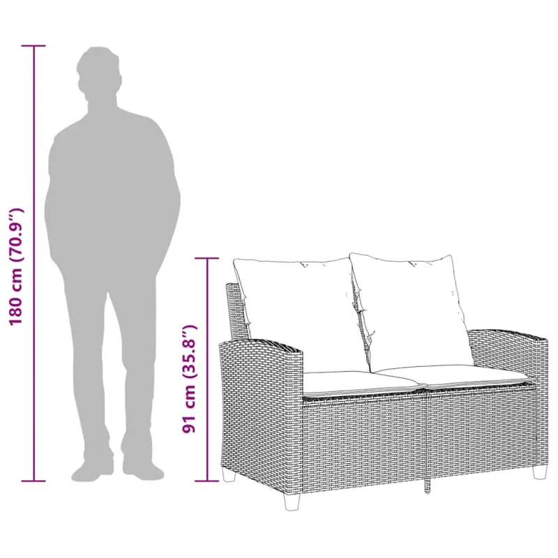 Dvivietė sodo sofa su pagalvėlėmis ir staliuku, rudos spalvos