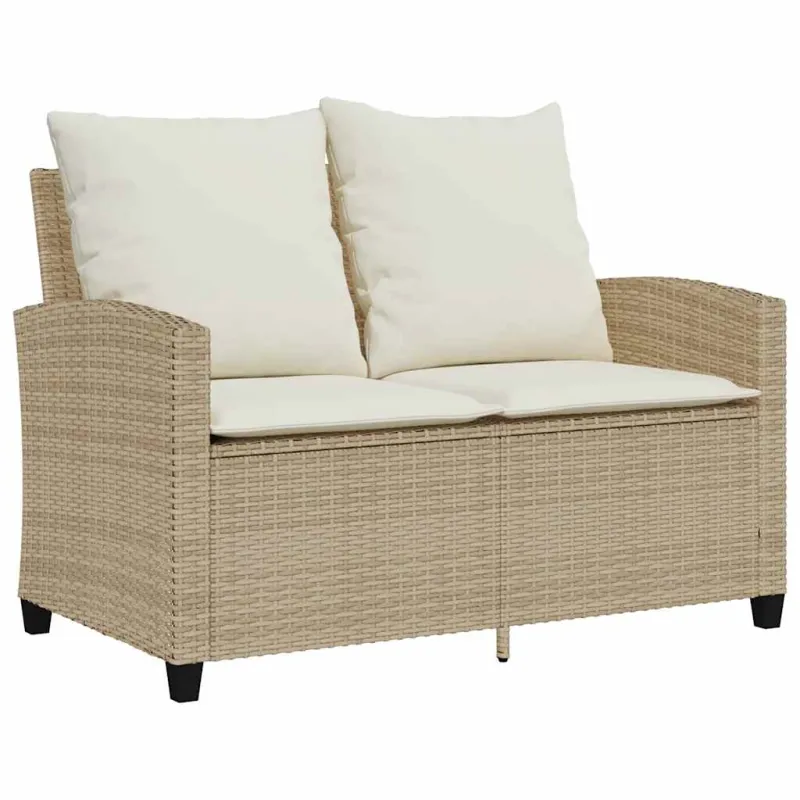 Dvivietė sodo sofa su staliuku ir pagalvėlėmis, smėlio spalvos