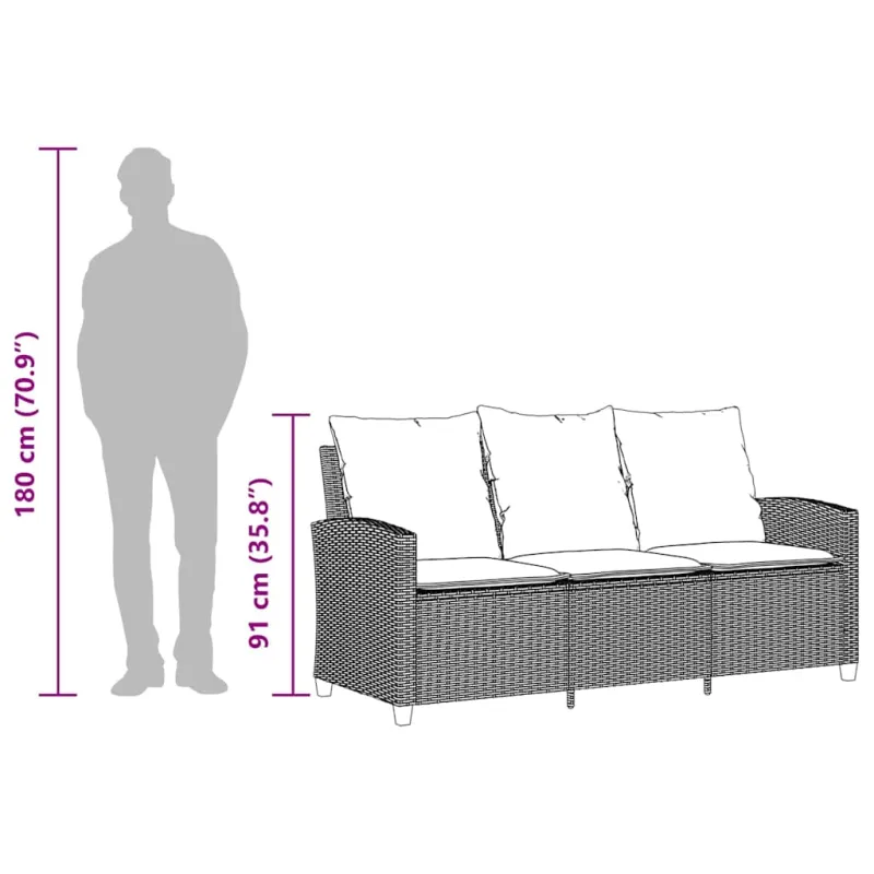 Trivietė sodo sofa su pagalvėlėmis ir staliuku, pilkos spalvos