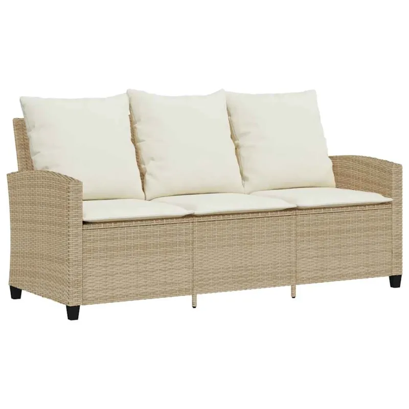 Trivietė sodo sofa su staliuku ir pagalvėlėmis, smėlio spalvos