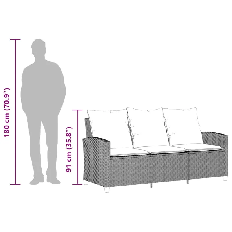 Trivietė sodo sofa su pagalvėlėmis ir staliuku, šviesiai pilka