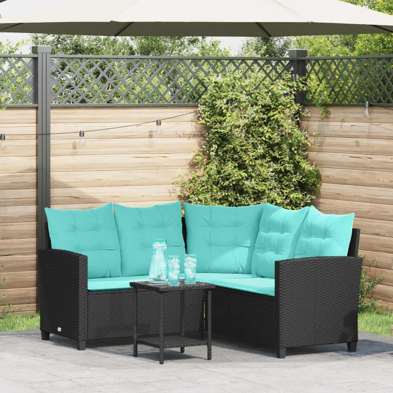 Sodo sofa su pagalve 2 pcs Juoda ir turkio Poli ratanas