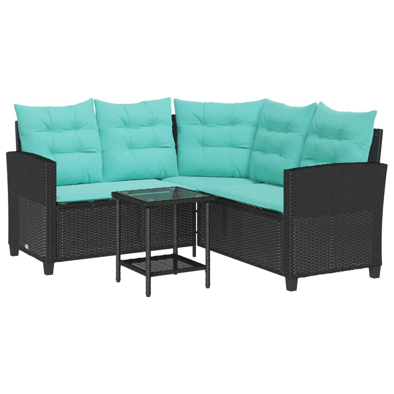 Sodo sofa su pagalve 2 pcs Juoda ir turkio Poli ratanas