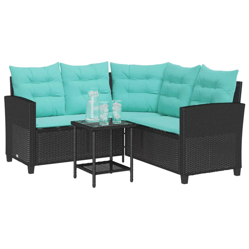 Sodo sofa su pagalve 2 pcs Juoda ir turkio Poli ratanas