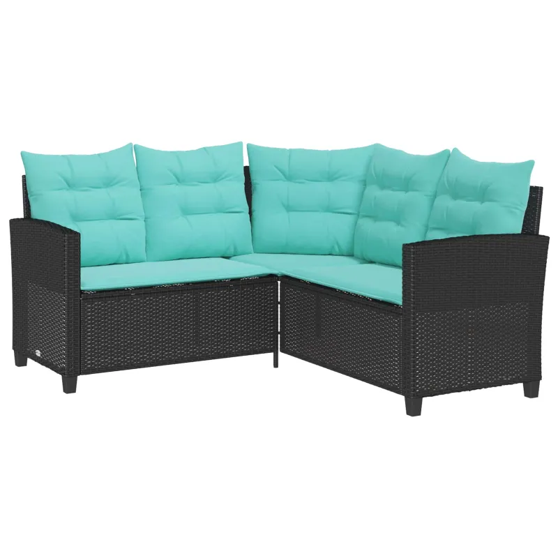 Sodo sofa su pagalve 2 pcs Juoda ir turkio Poli ratanas