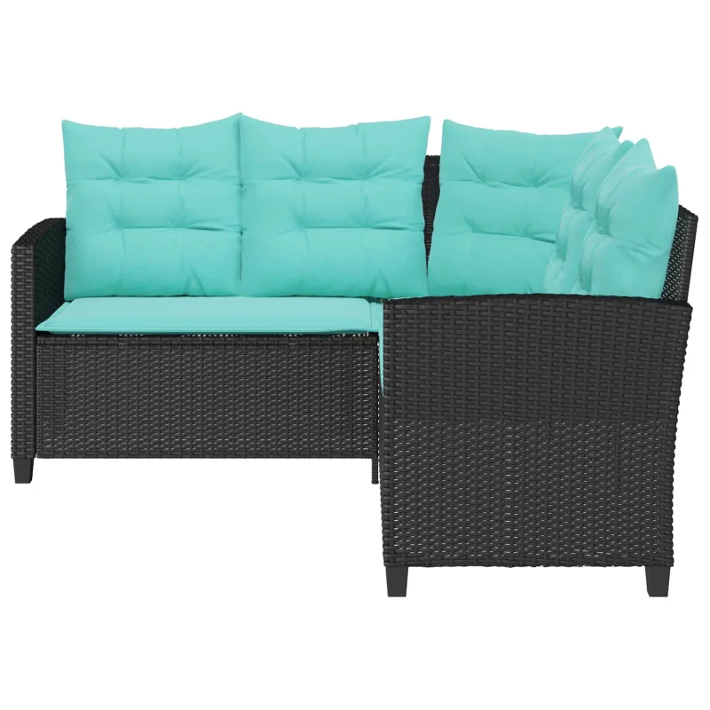 Sodo sofa su pagalve 2 pcs Juoda ir turkio Poli ratanas