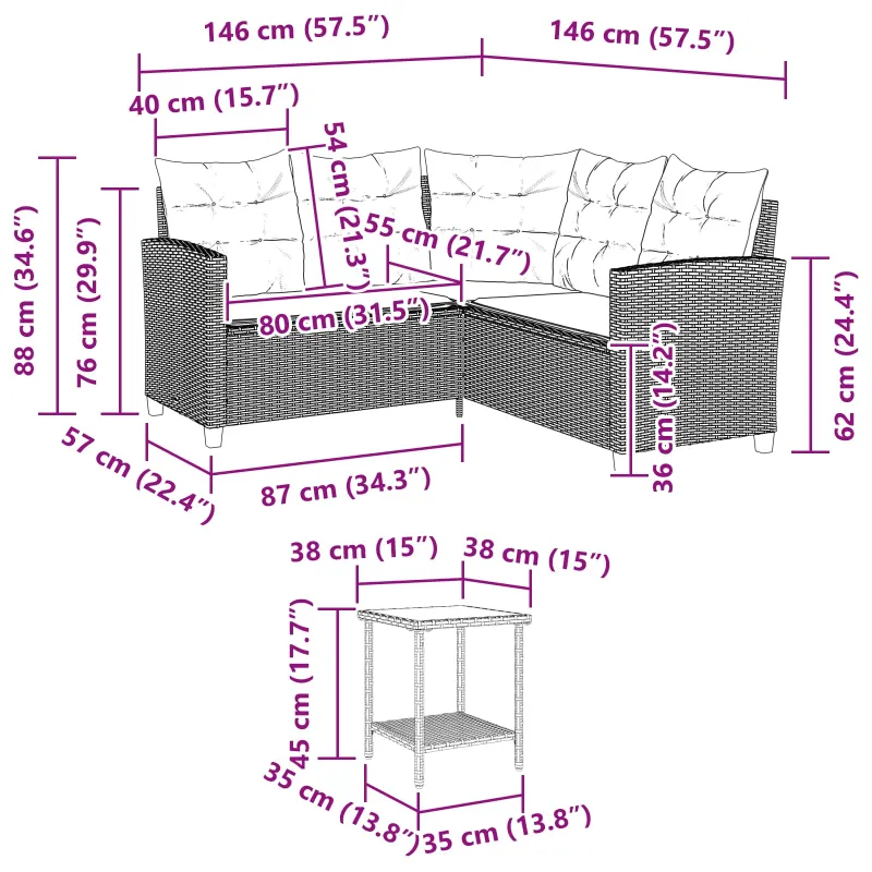 Sodo sofa su pagalve 2 pcs Juoda ir turkio Poli ratanas