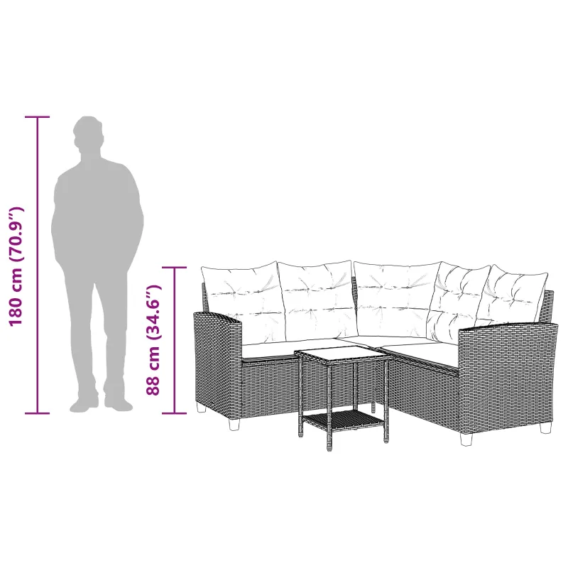 Sodo sofa su pagalve 2 pcs Juoda ir turkio Poli ratanas