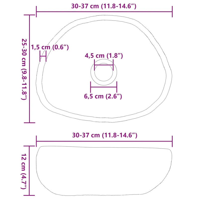 Upių akmens baseinas Šviesiai pilka (30-37) x (25-30) x 12 cm