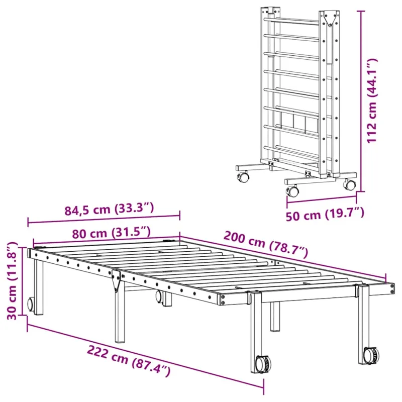 Lovos rėmas be čiužinio Sulankstomas juodas 80x200 cm Plienas