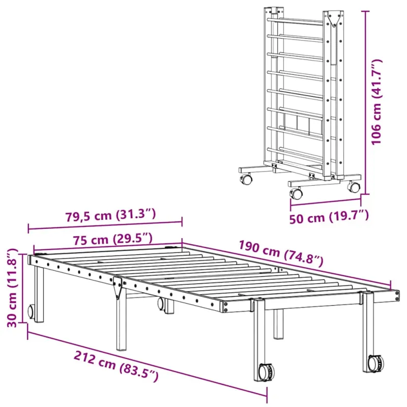 Lovos rėmas be čiužinio Sulankstomas baltas 75x190 cm Plienas