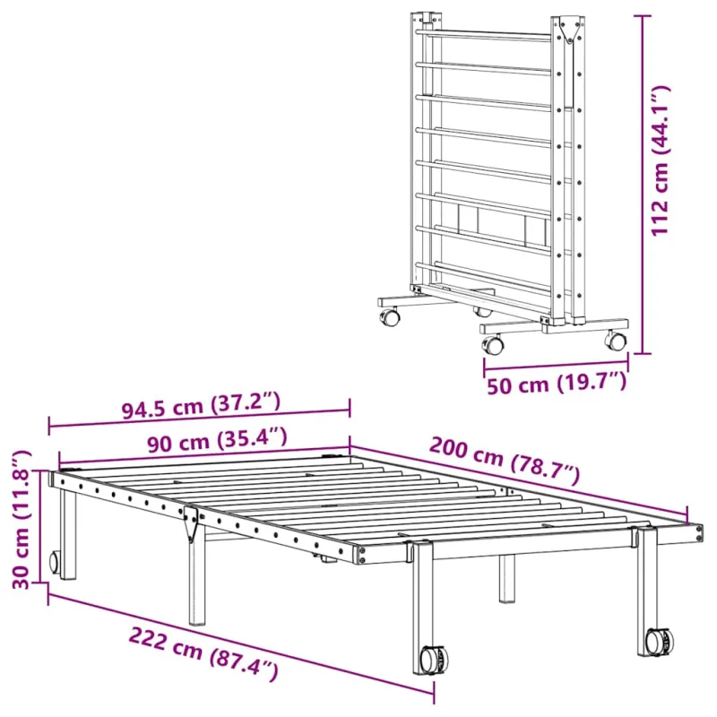 lovos rėmas be čiužinio Sulankstomas baltas 90x200 cm plienas