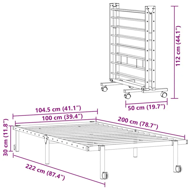 Lovos rėmas be čiužinio Sulankstomas baltas 100x200 cm Plienas