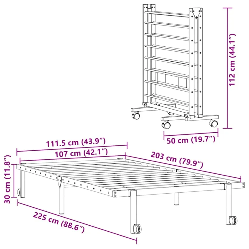 Lovos rėmas be čiužinio Sulankstomas baltas 107x203 cm Plienas