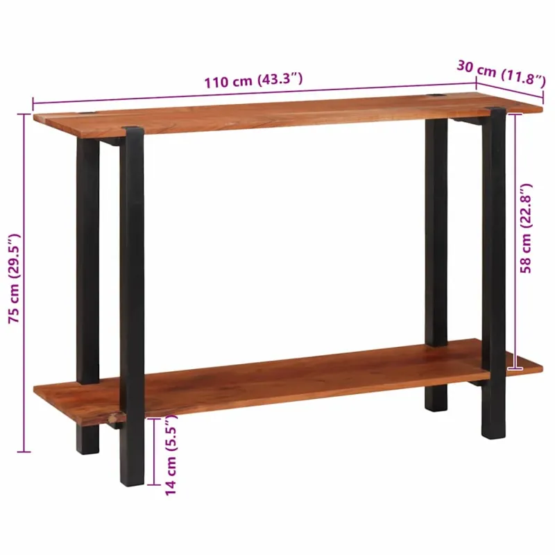 Konsolinis stalas su lentyna Ruda ir juoda 110 x 30 x 75 cm