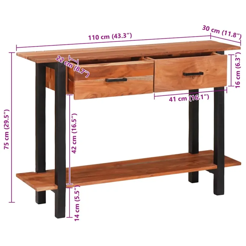 Konsolinis stalas su stalčių Ruda ir juoda 110 x 30 x 75 cm