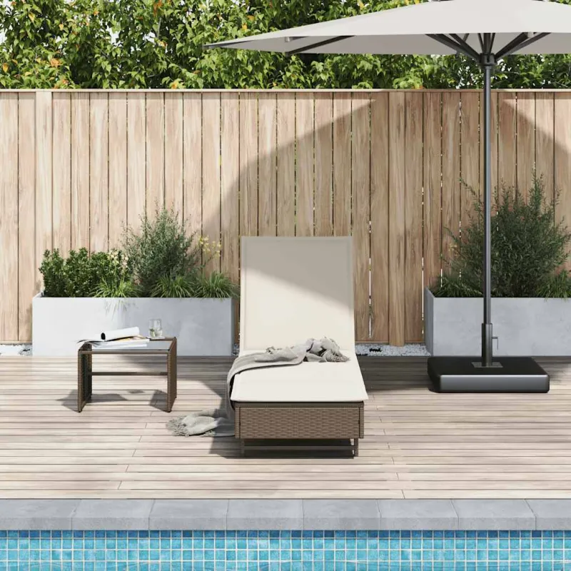 Saulės gultas su ratukais ir čiužinuku, poliratanas, rudas