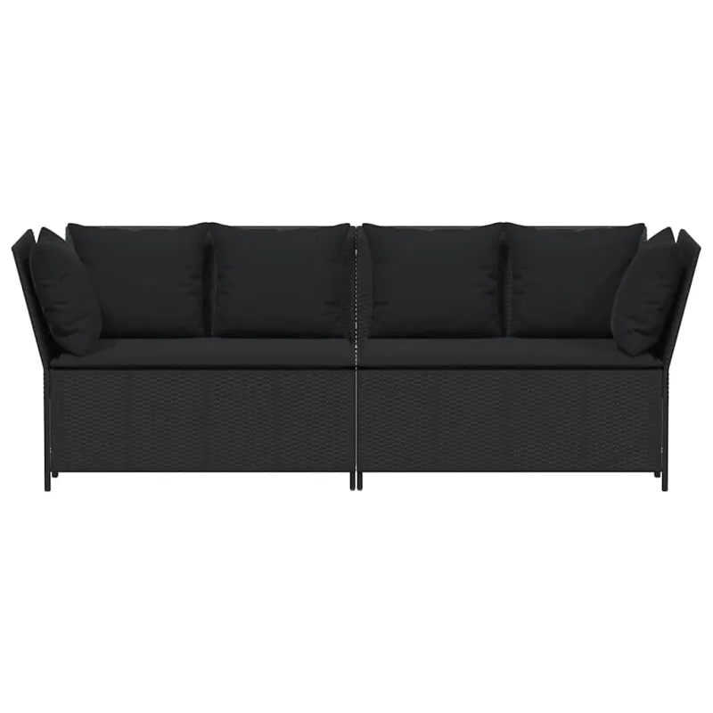 Sodo sofa su pagalvėlėmis, juodos spalvos, poliratanas