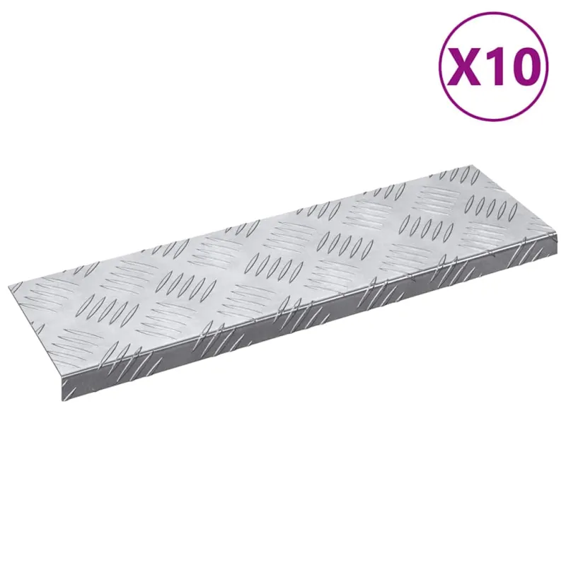Laiptų danga 10 pcs Sidabro 60 x 18 x 2,5 cm Aliuminis
