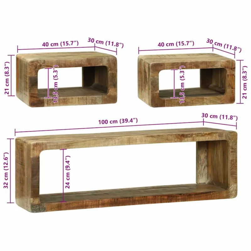TV spintelių komplektas 3 pcs Ruda Mango medienos masyvas