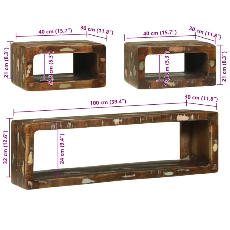TV spintelių komplektas 3 pcs Perdirbtos medienos masyvas