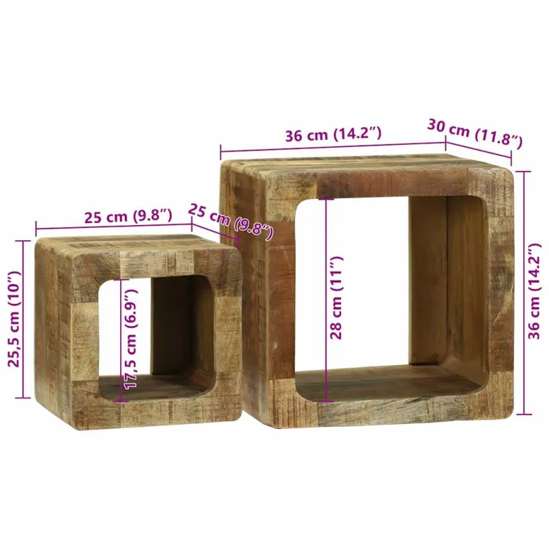 TV vienetai 2 pcs Ruda 36 x 30 x 36 cm Kietas mango medis