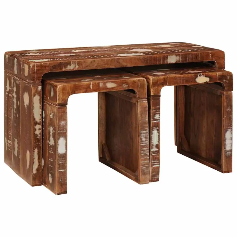Suklijuotas stalas 3 pcs Ruda Kietas atkurtas medis