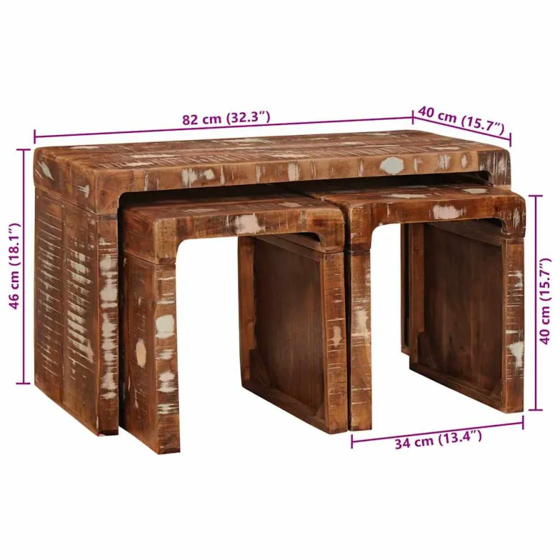Suklijuotas stalas 3 pcs Ruda Kietas atkurtas medis