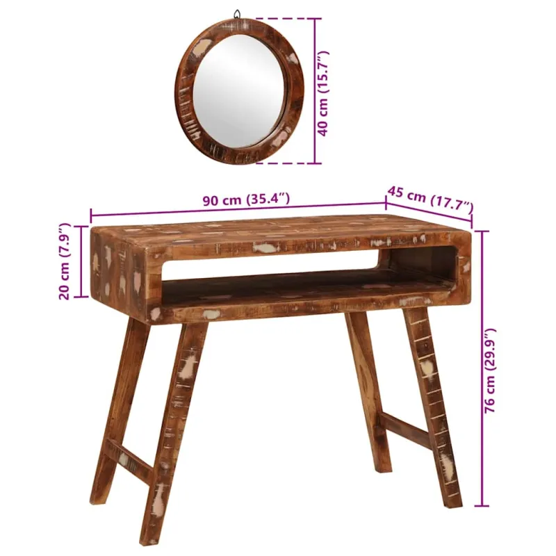 Makiažo stalas Ruda 90 x 76 x 45 cm Kietas atkurtas medis