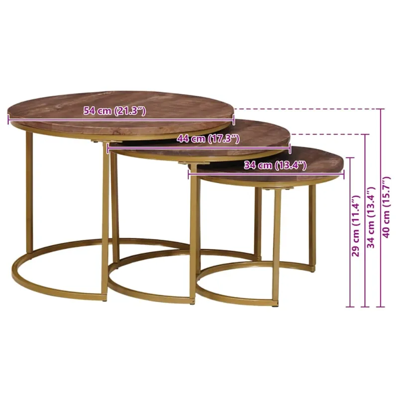 Sudediami kavos stalai 3 pcs Kietas mango medis ir plienas