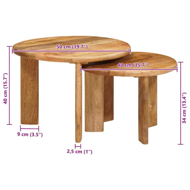Sudediami kavos stalai 2 pcs Ruda Kietas mango medis