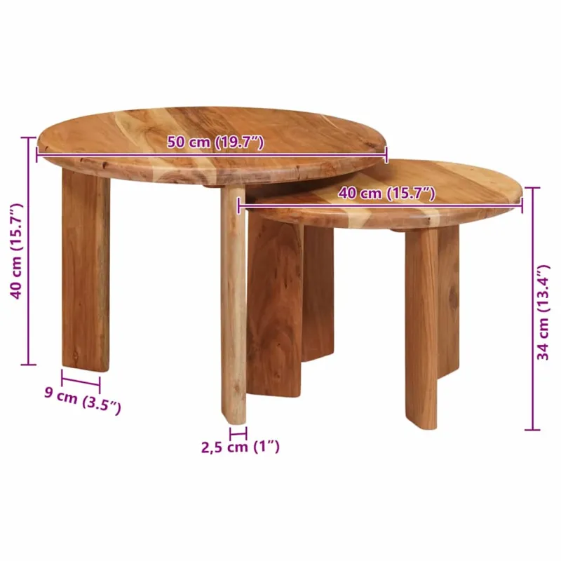 Sudediami kavos stalai 2 pcs Ruda Kietos akacijos mediena