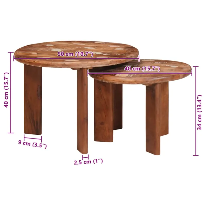 Sudediami kavos stalai 2 pcs Kieta atnaujinta mediena