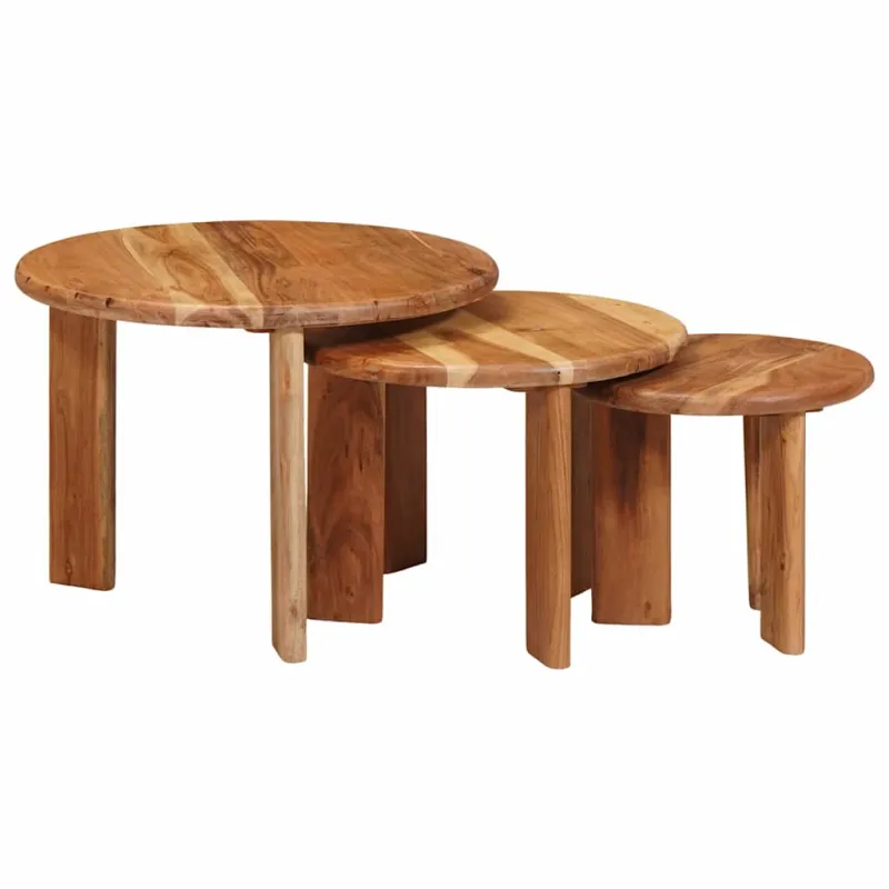 Sudediami kavos stalai 3 pcs Ruda Kietos akacijos mediena
