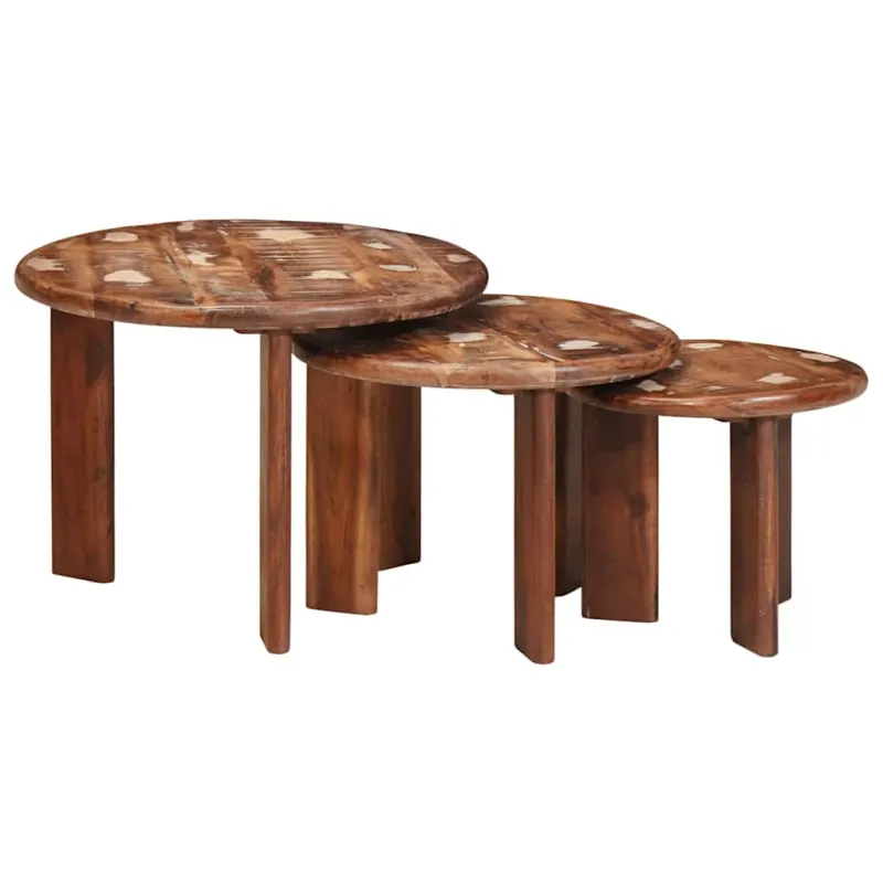 Sudediami kavos stalai 3 pcs Kieta atnaujinta mediena