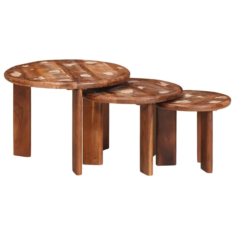 Sudediami kavos stalai 3 pcs Kieta atnaujinta mediena