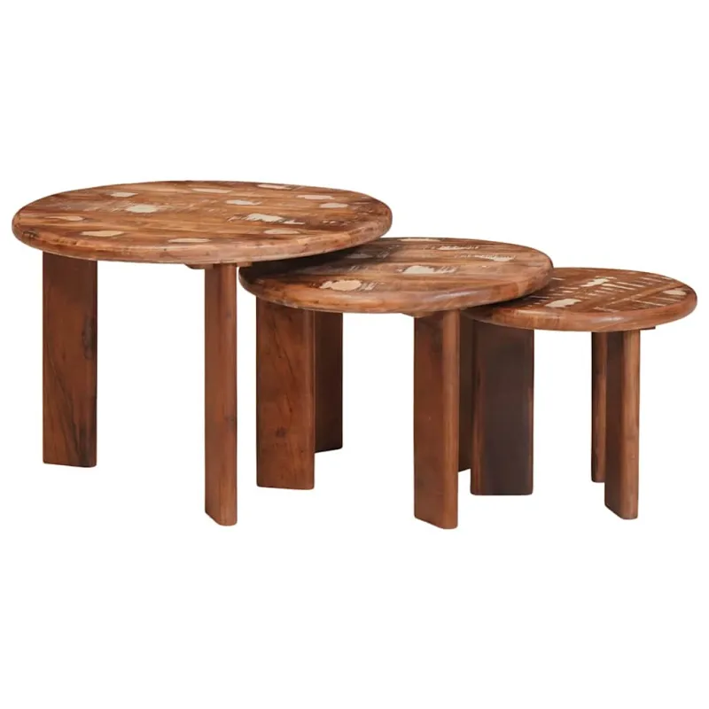 Sudediami kavos stalai 3 pcs Kieta atnaujinta mediena