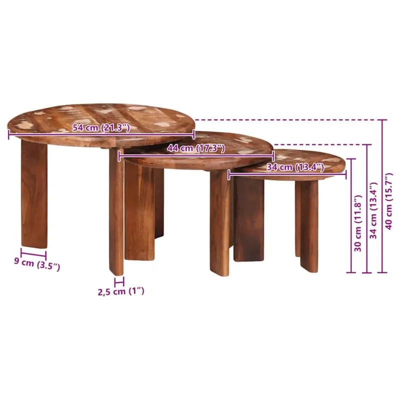 Sudediami kavos stalai 3 pcs Kieta atnaujinta mediena