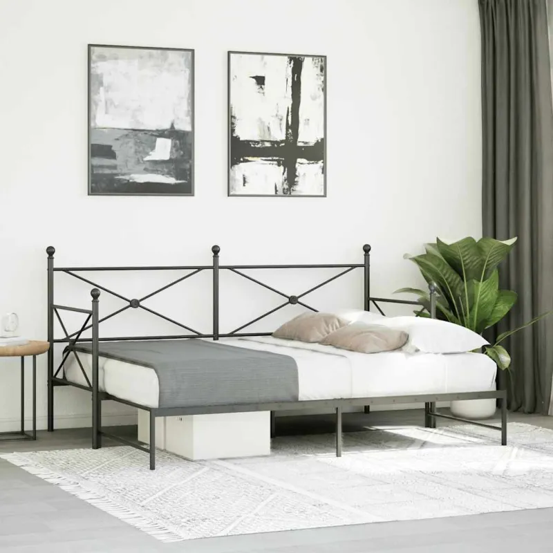 kušetė su kušete be čiužinio Juoda 90x190 cm plieno