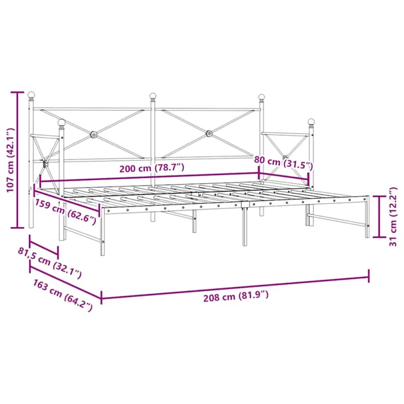 kušetė su kušete be čiužinio Balta 80x200 cm plienas