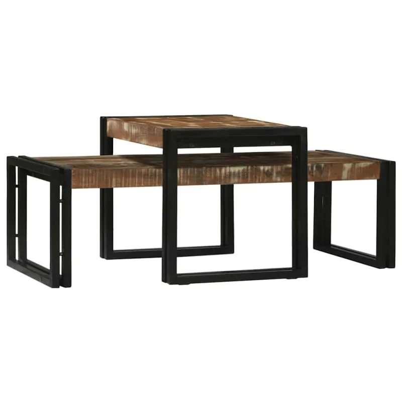 Kavos staliukas 2 pcs Įvairiaspalvis Kietas atkurtas medis