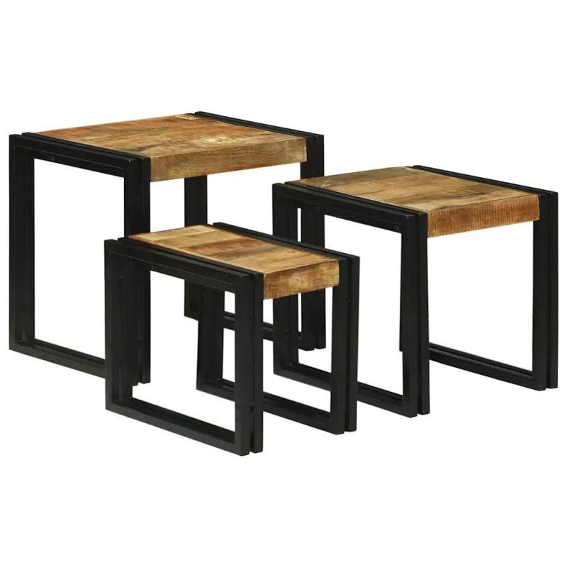 Suklijuotas stalas 3 pcs Kietas mangų medis ir metalas