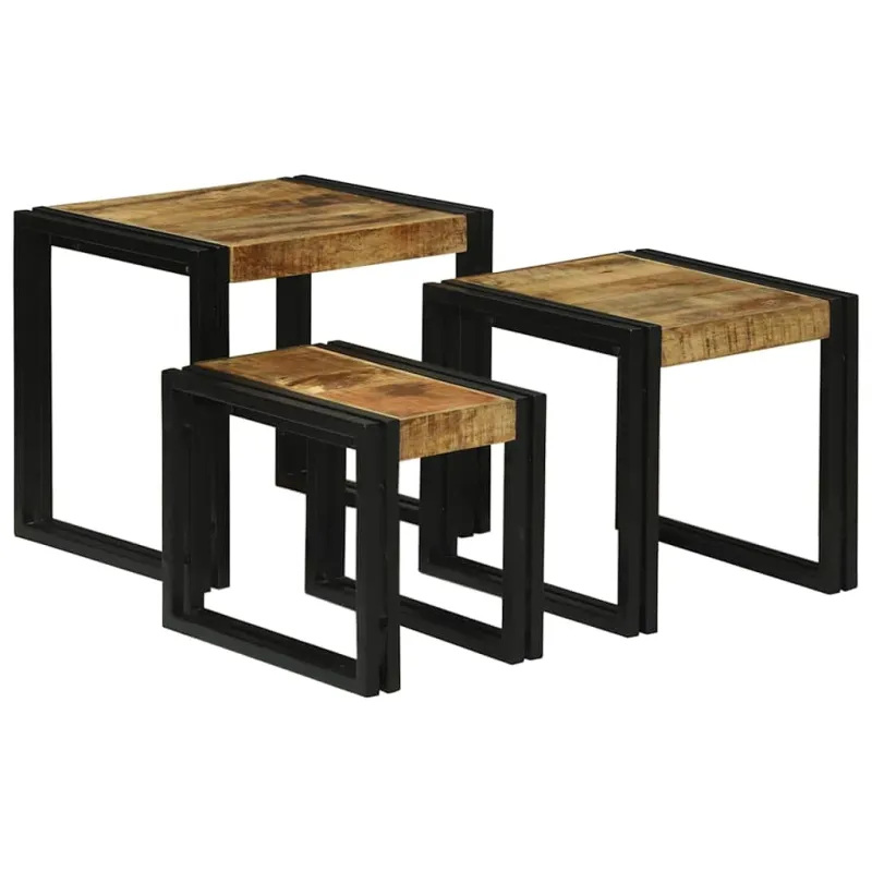 Suklijuotas stalas 3 pcs Kietas mangų medis ir metalas
