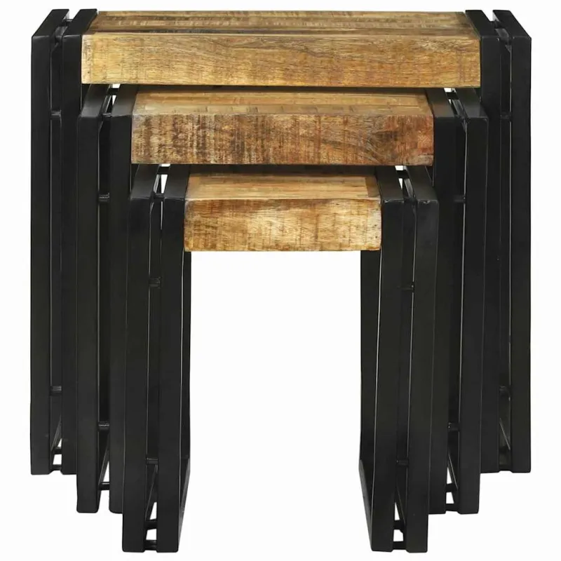 Suklijuotas stalas 3 pcs Kietas mangų medis ir metalas